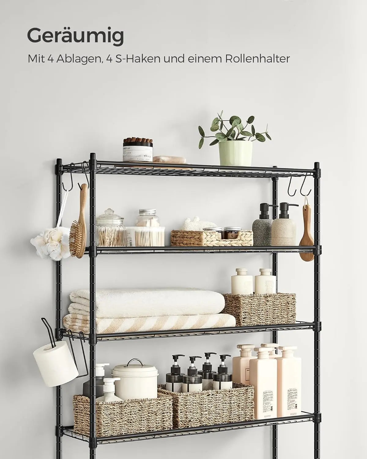 Badezimmerregal 4 Etagen schwarz Metall von Songmics