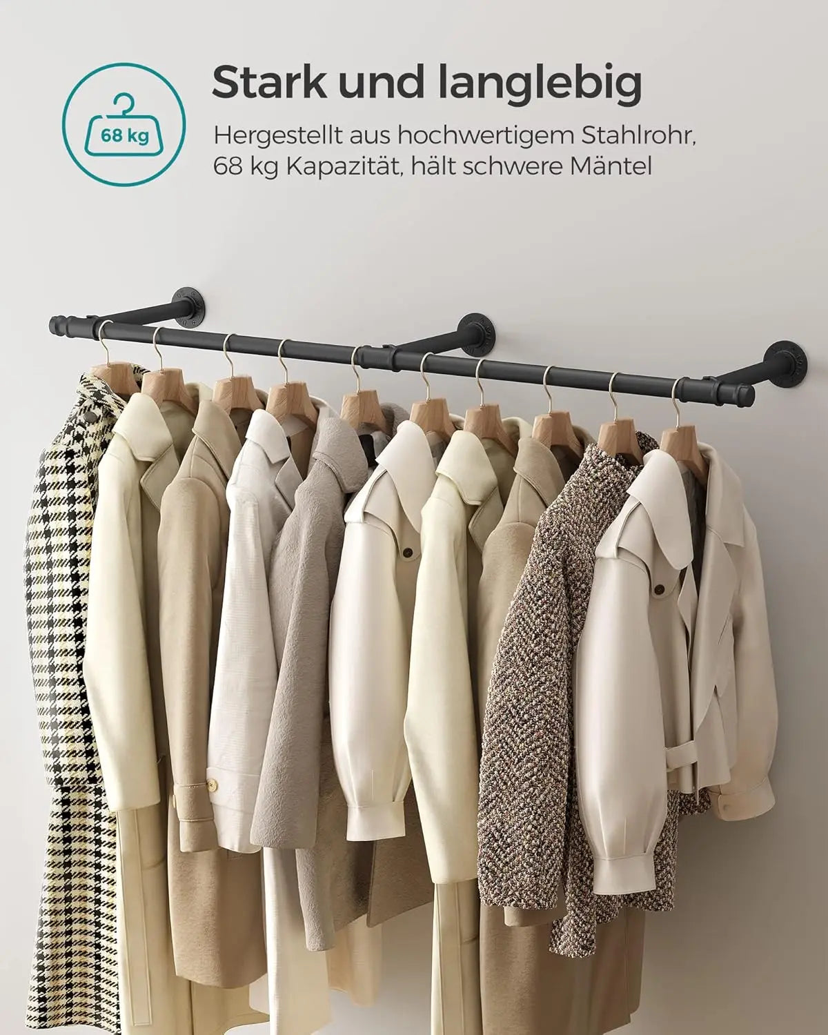 Kleiderstange Wandmontage Industrie-Design Schwarz von Songmics
