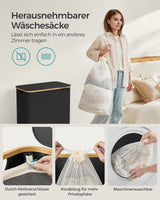 Wäschekorb 2 Fächer Bambus Griffe Schwarz von Songmics