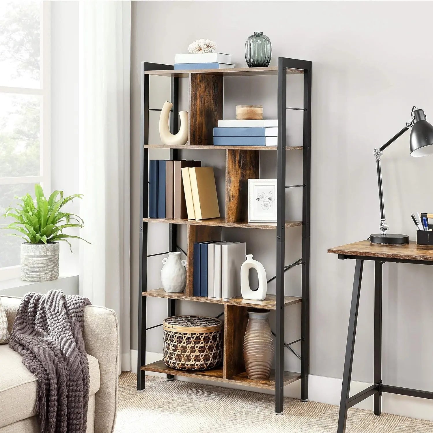 Bücherregal mit 8 Fächern auf 4 Ebenen vintagebraun von Songmics