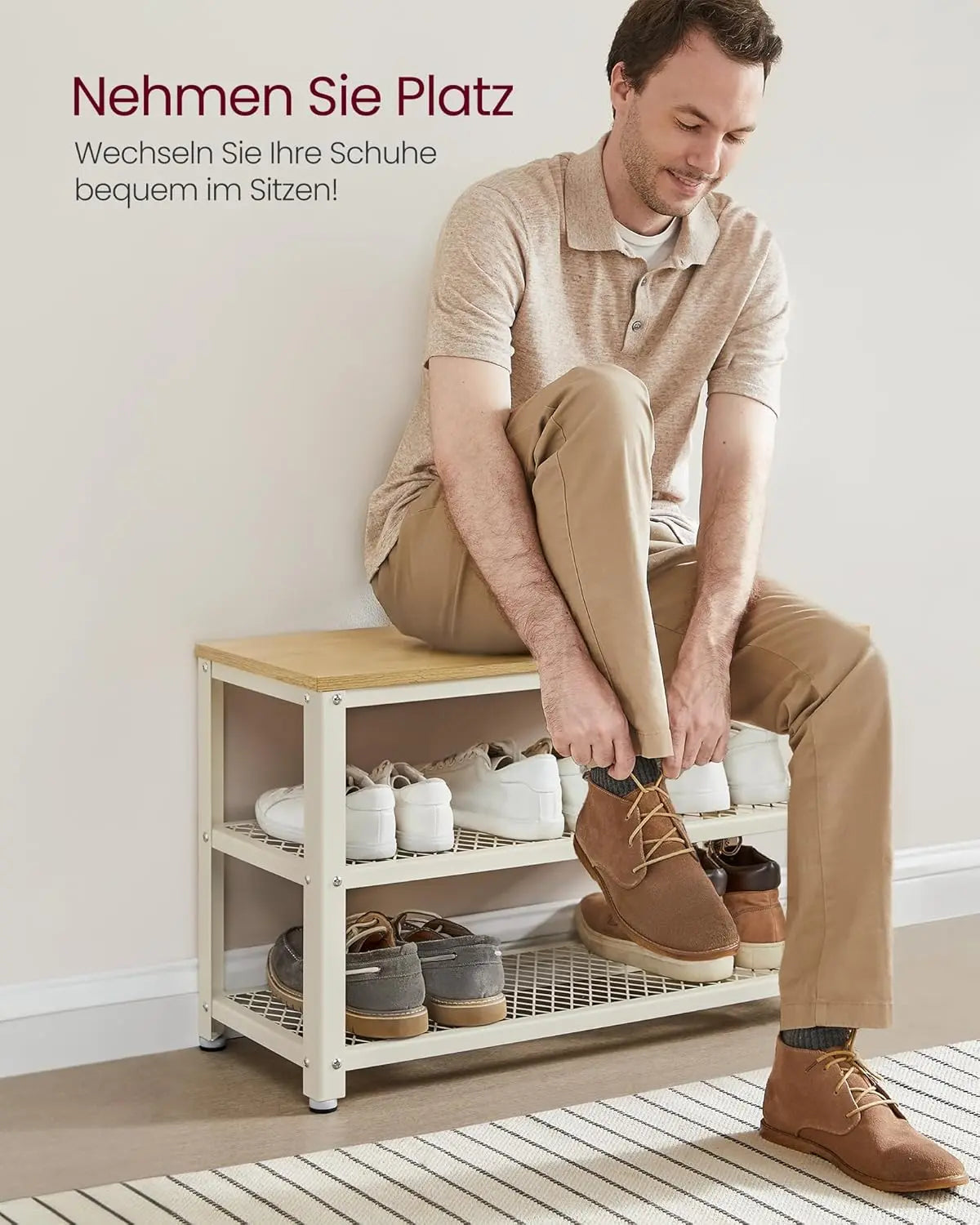Schuhbank 2 Ebenen Industriestil Eiche Weiss von Songmics