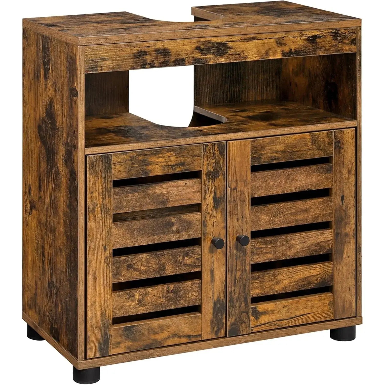 Waschbeckenunterschrank mit Lamellentüren vintagebraun von Songmics