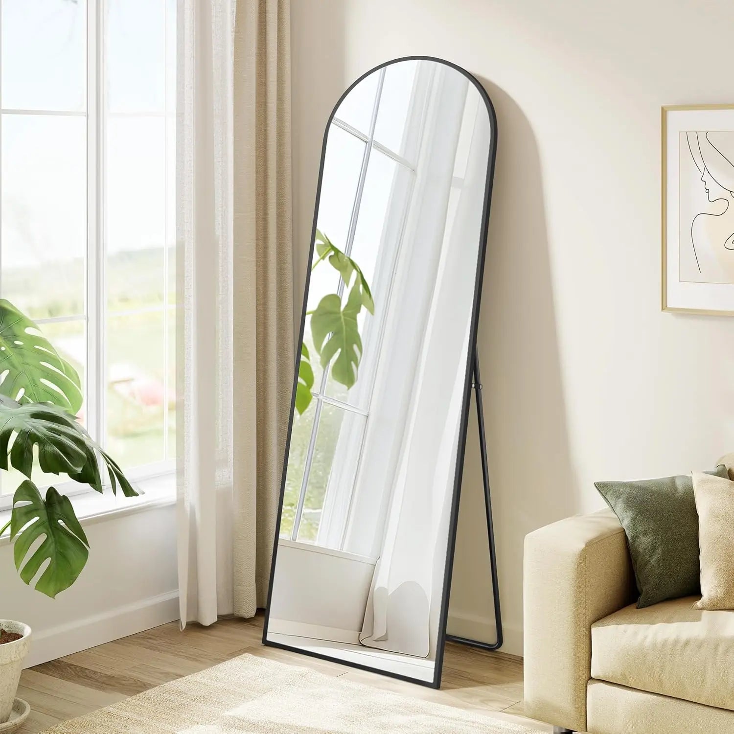 Standspiegel abgerundet 150x40cm Aluminium Schwarz von Songmics