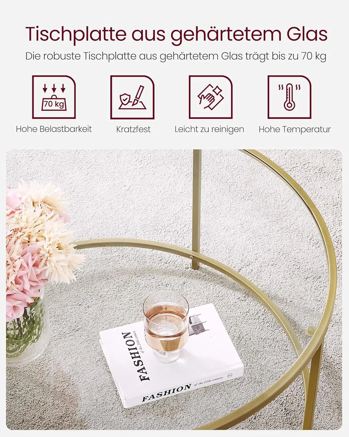 Couchtisch rund golden Stahl modern von Songmics