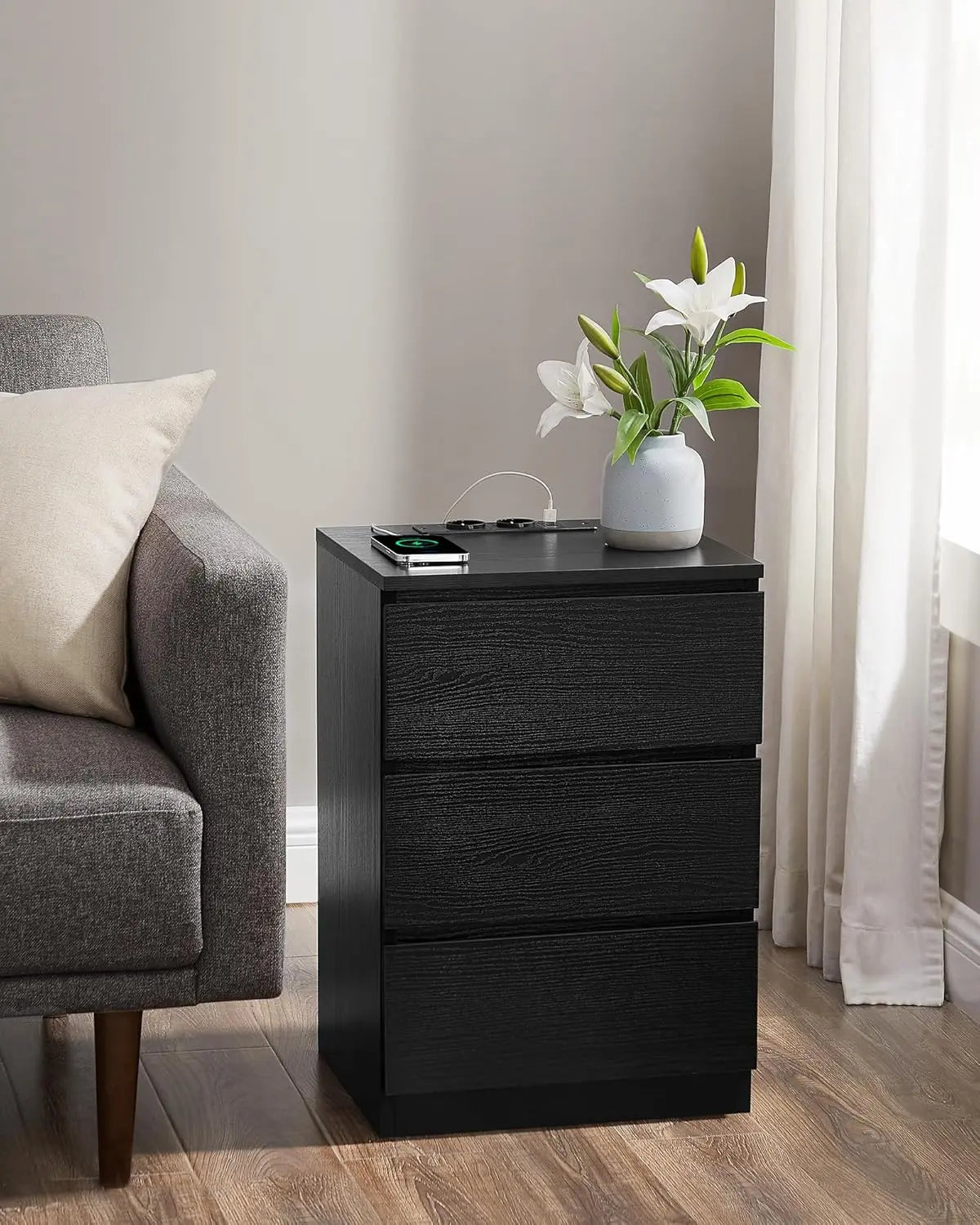 Nachttisch-Set 2 Stück USB Schwarz Holz von Songmics