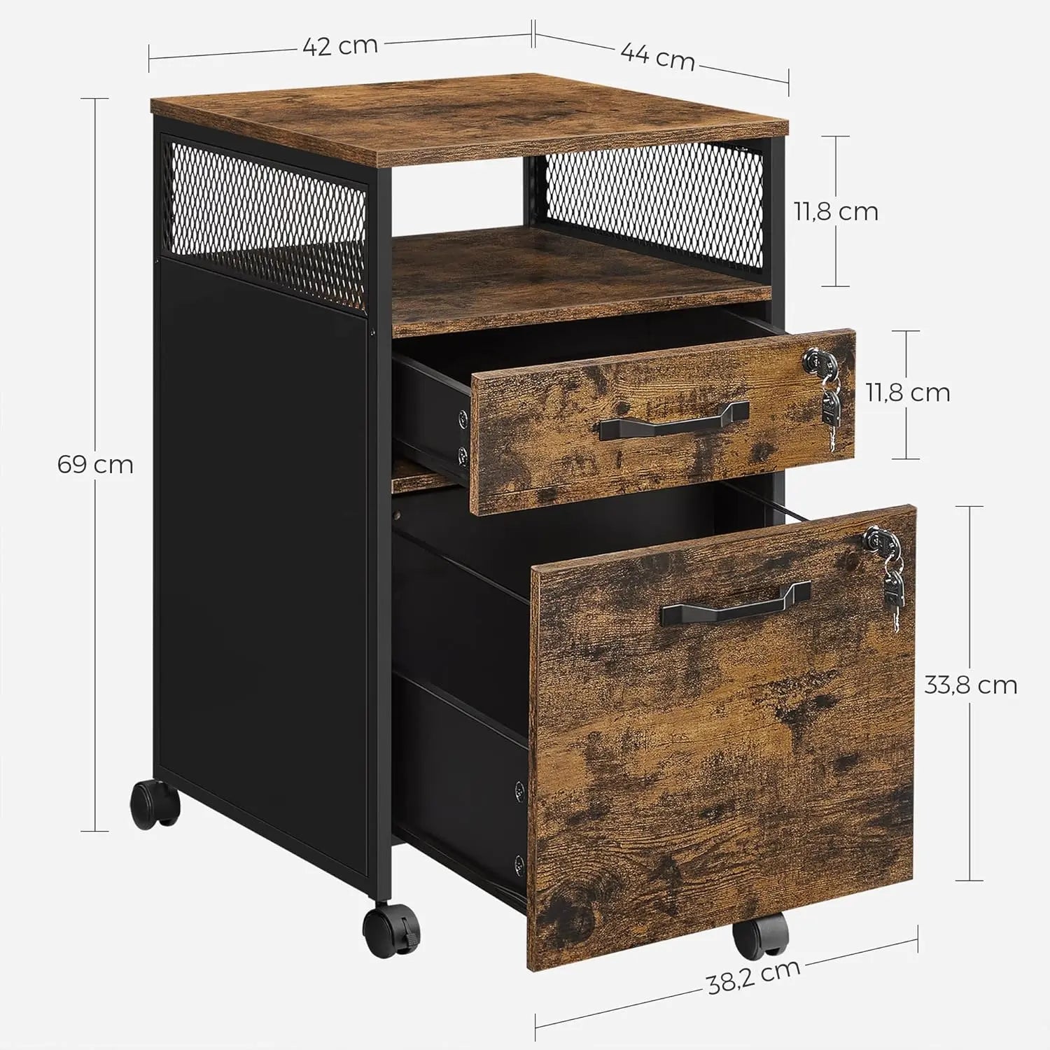 Rollcontainer Büroschrank mit Schubladen Vintagebraun von Songmics
