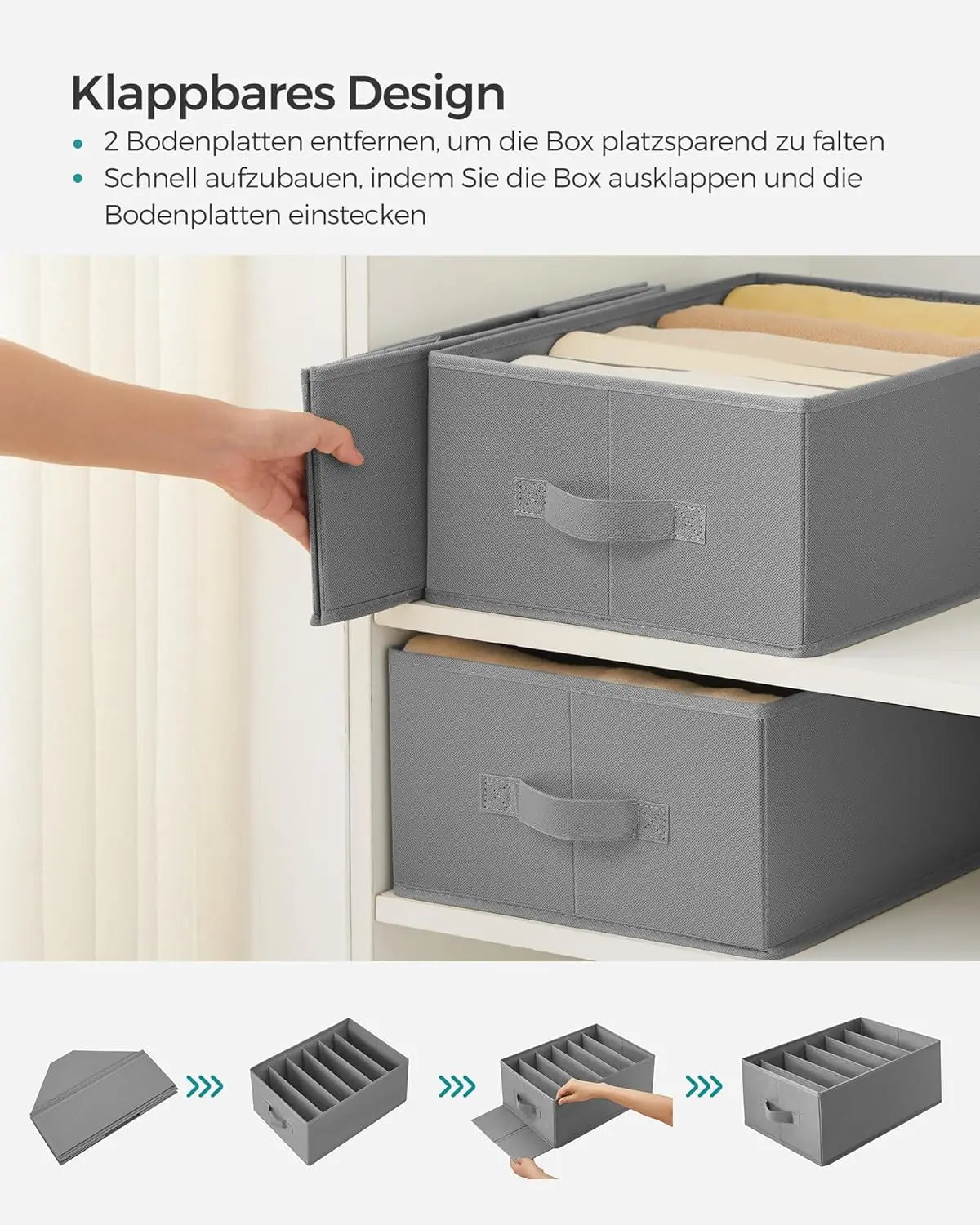 Schubladen-Organizer 4er-Set grau Stoff von Songmics