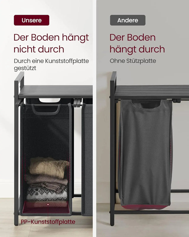 Wäschekorb mit 3 Fächern und Ablage, schiefergrau-anthrazitgrau von Songmics