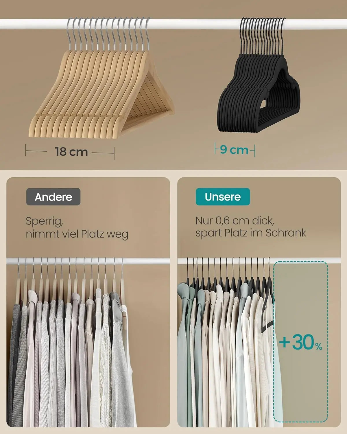 Kleiderbügel Samt 50er Set schwarz 5kg belastbar von Songmics