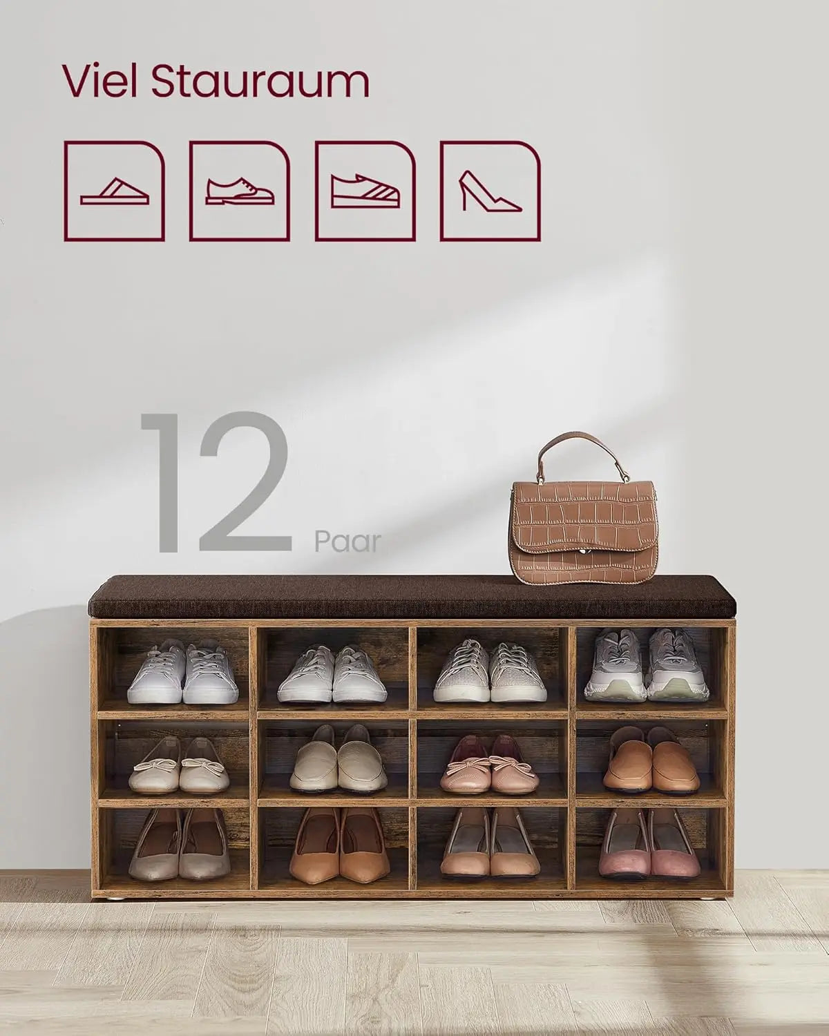 Schuhbank Sitzbank Stauraum 12 Fächer Vintagebraun von Songmics