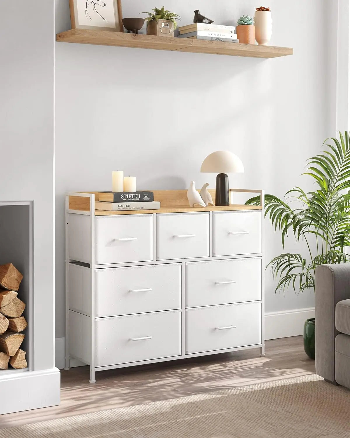 Kommode Stoffschubladen Metallgestell Industriedesign Wolkenweiss von Songmics
