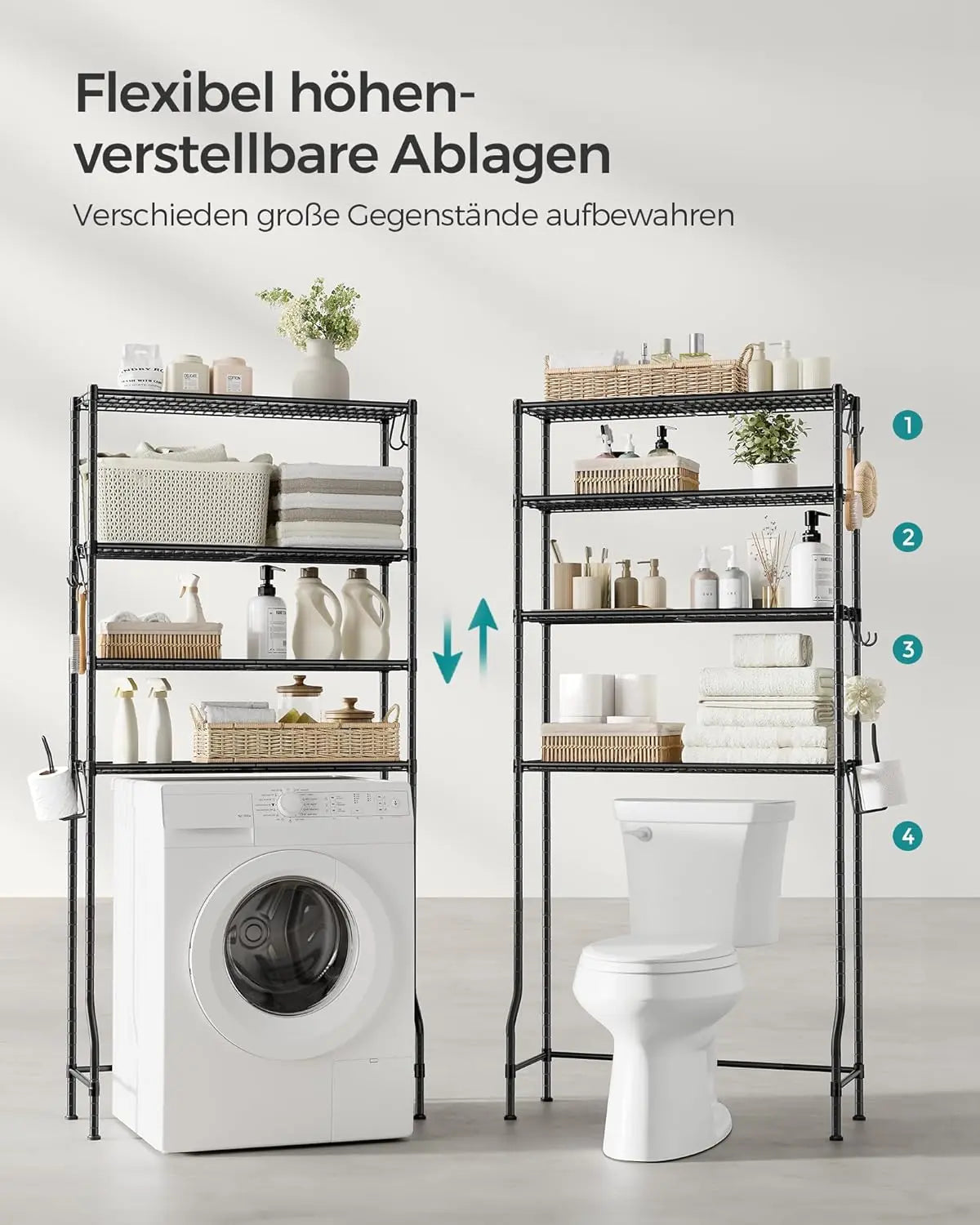 Badezimmerregal 4 Etagen schwarz Metall von Songmics