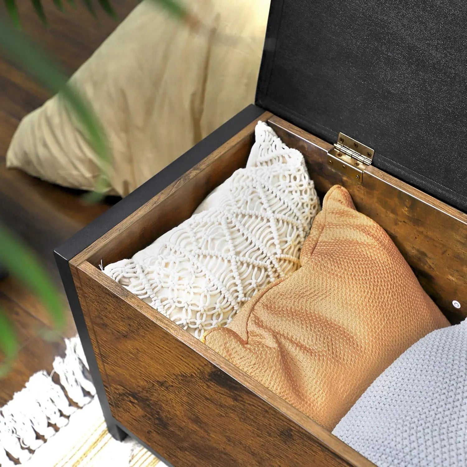 Sitzhocker Sitzbank mit Stauraum Kunstleder Vintagebraun von Songmics
