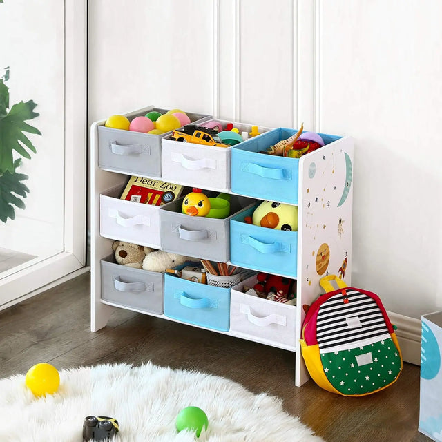 Kinderzimmerregal mit 9 Aufbewahrungsboxen Weltall Weiss von Songmics