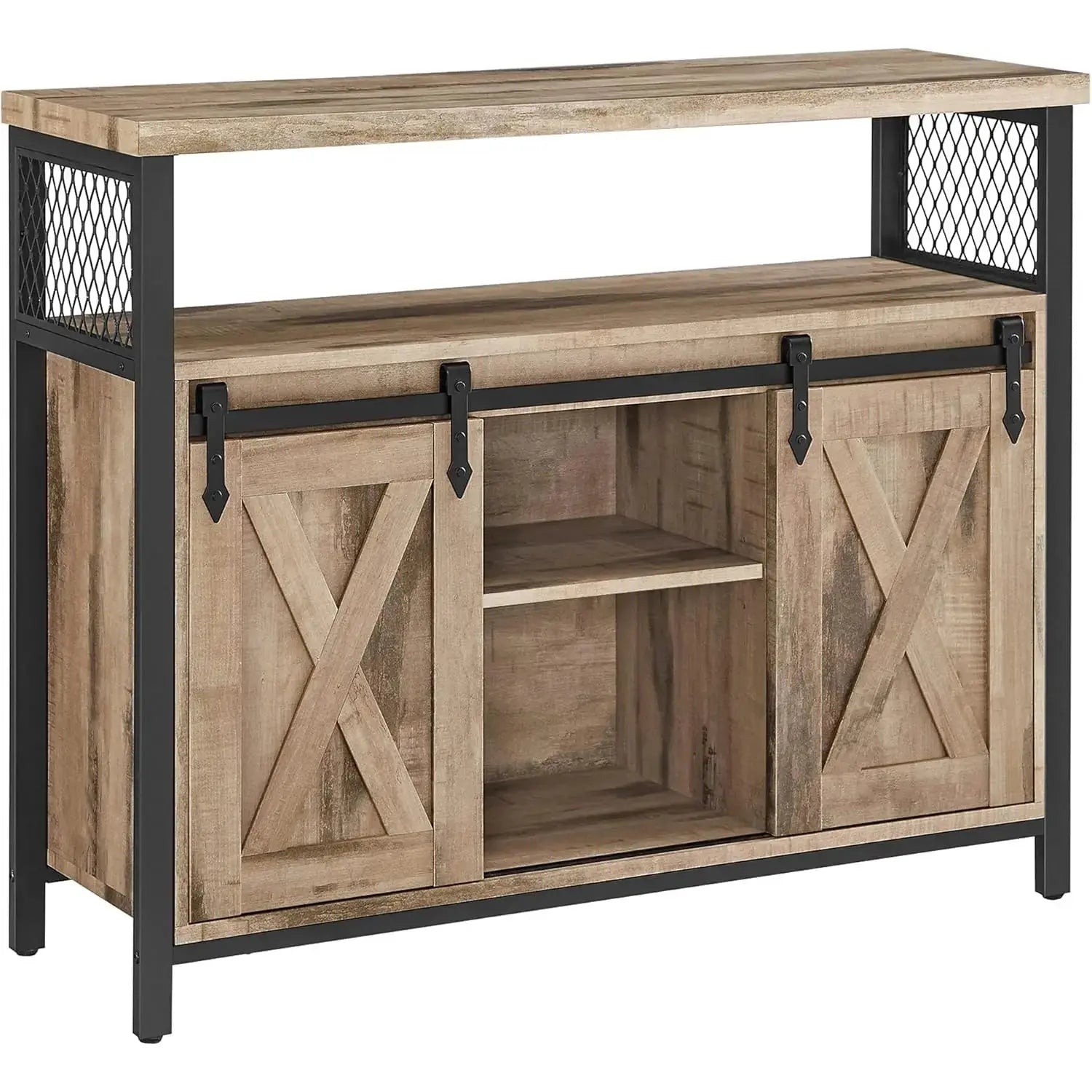 Sideboard Landhausstil Schiebetüren naturfarben Holz von Songmics