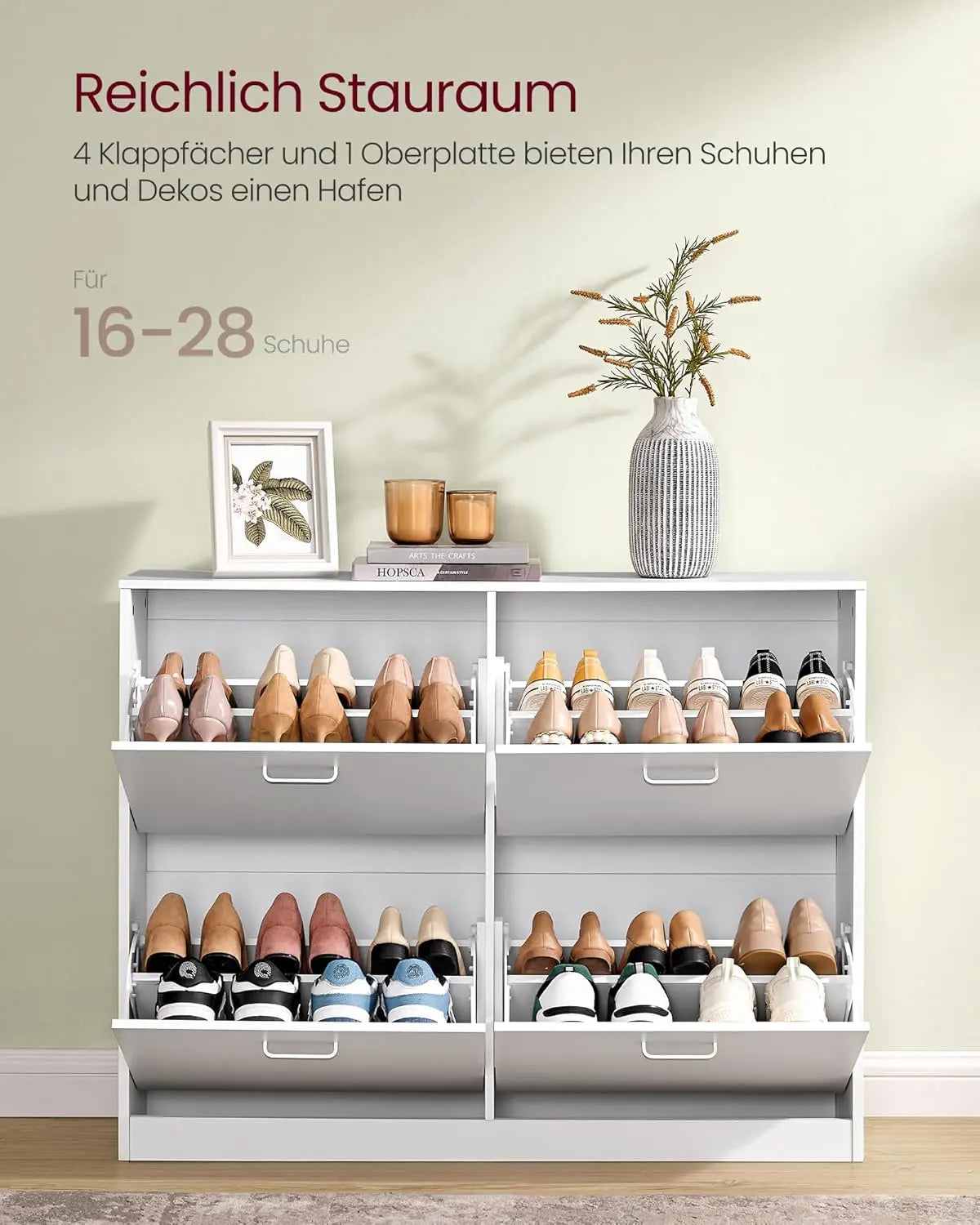 Schuhschrank Klappen Verstellbar Schuhregal Schneeweiss von Songmics