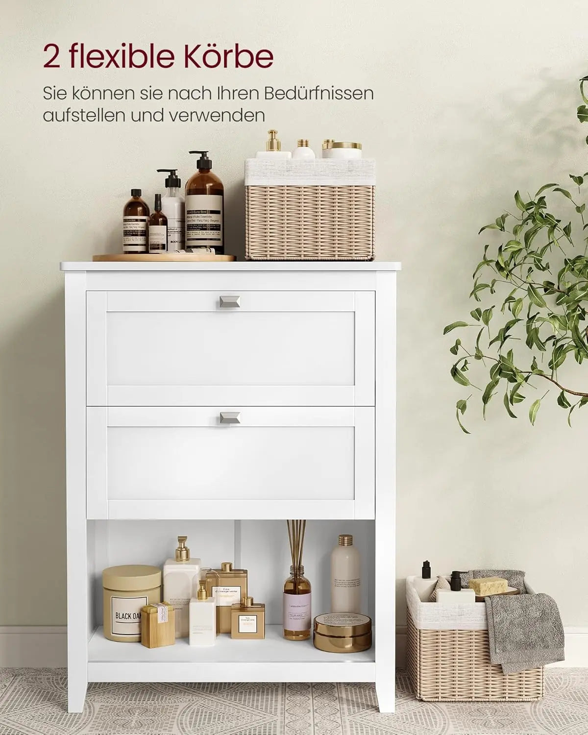 Badezimmerschrank weiss Holz 2 Schubladen von Songmics