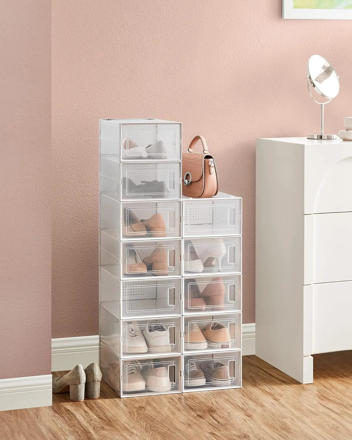 Schuhboxen Set stapelbar Kunststoff transparent-weiss von Songmics