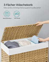 Wäschekorb Rattan-Optik 3 Fächer Naturfarben von Songmics