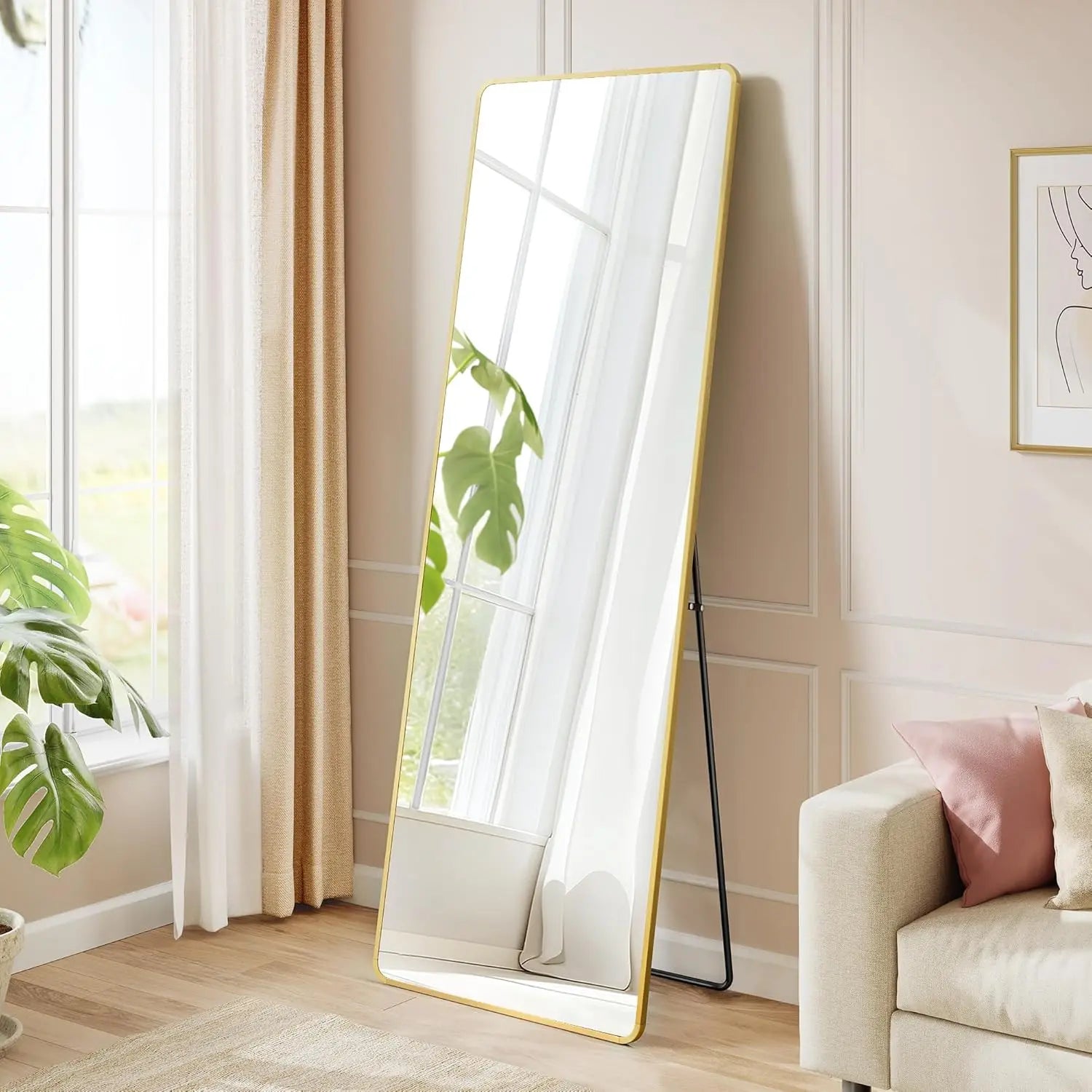 Standspiegel 160x50cm Aluminium Blassgold von Songmics