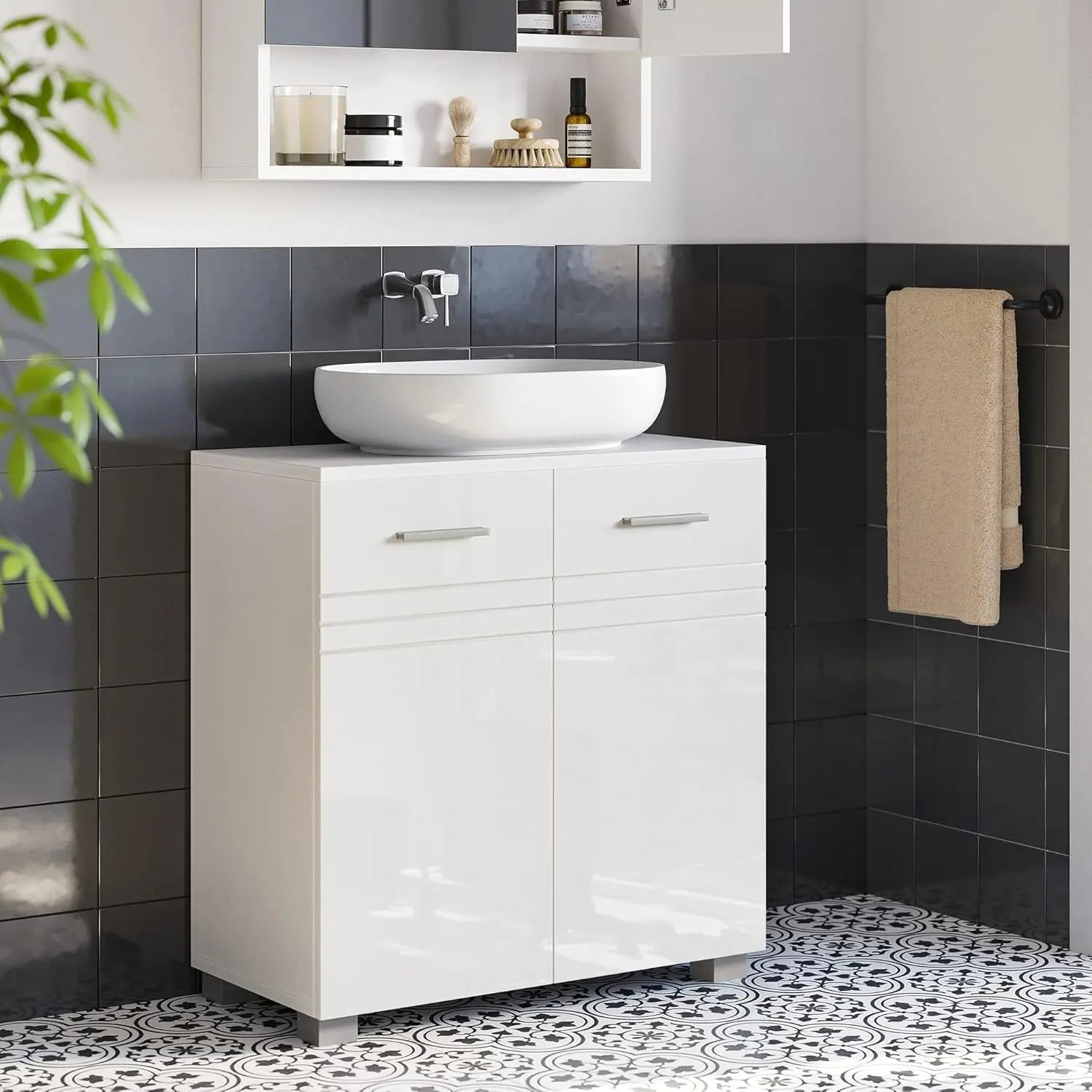Badezimmerschrank Waschbeckenunterschrank Doppeltür weiss 60cm von Songmics