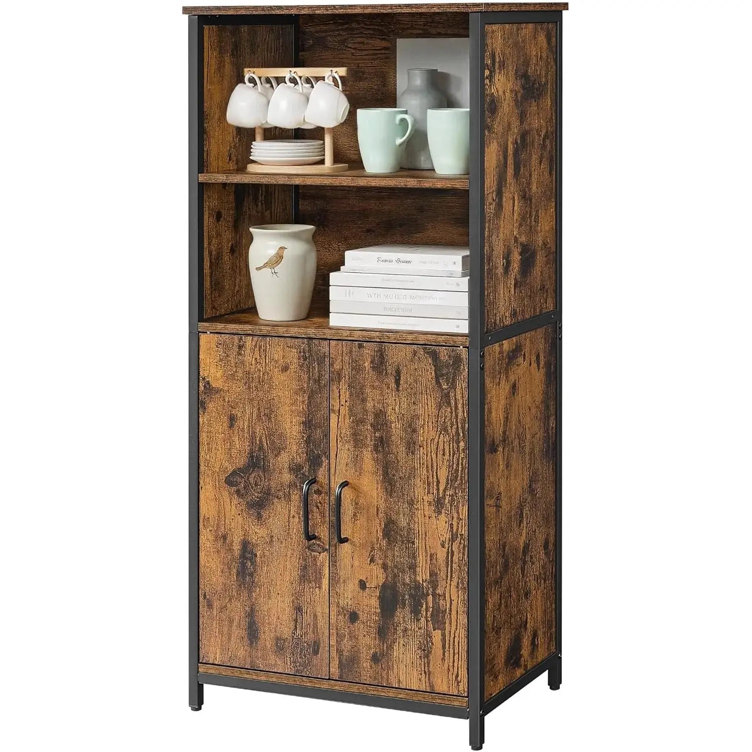 Küchenschrank mit Türen und Fächern vintagebraun-schwarz von Songmics