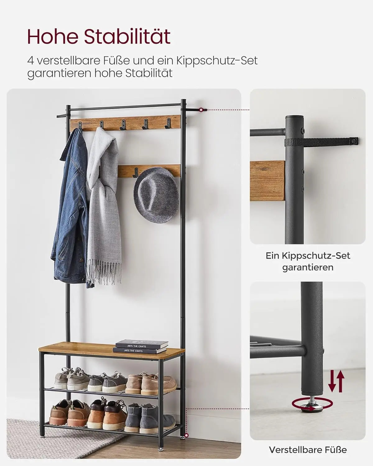 Garderobenständer mit Schuhablagen Industrie-Design Walnussbraun von Songmics
