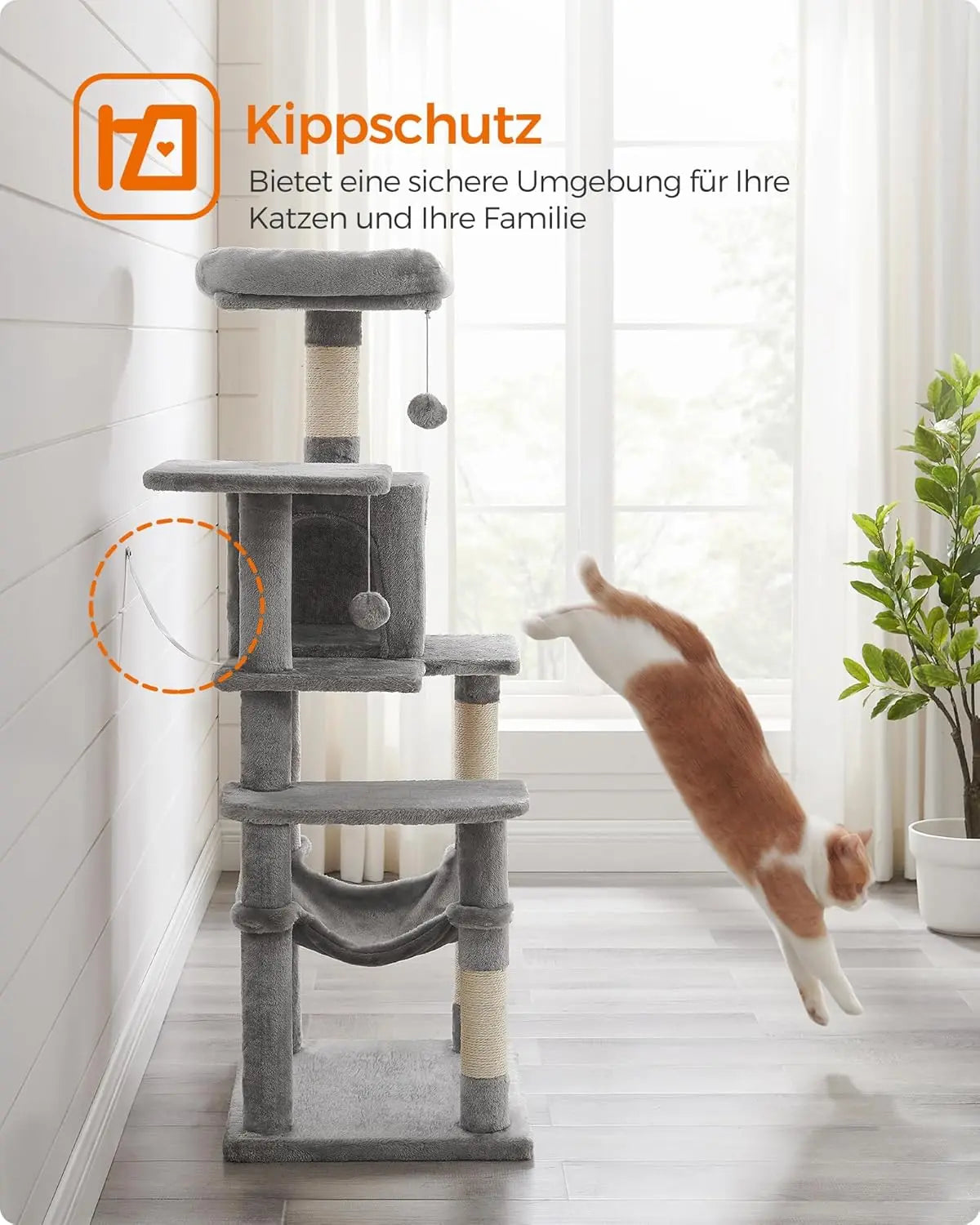 Kratzbaum Katzenhaus mit Hängematte hellgrau von Songmics