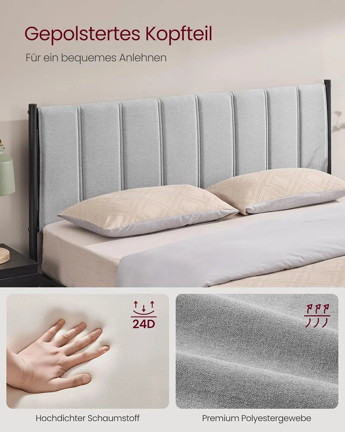 Doppelbettgestell gepolstert 160x200 grau Stahl von guteszeug.ch