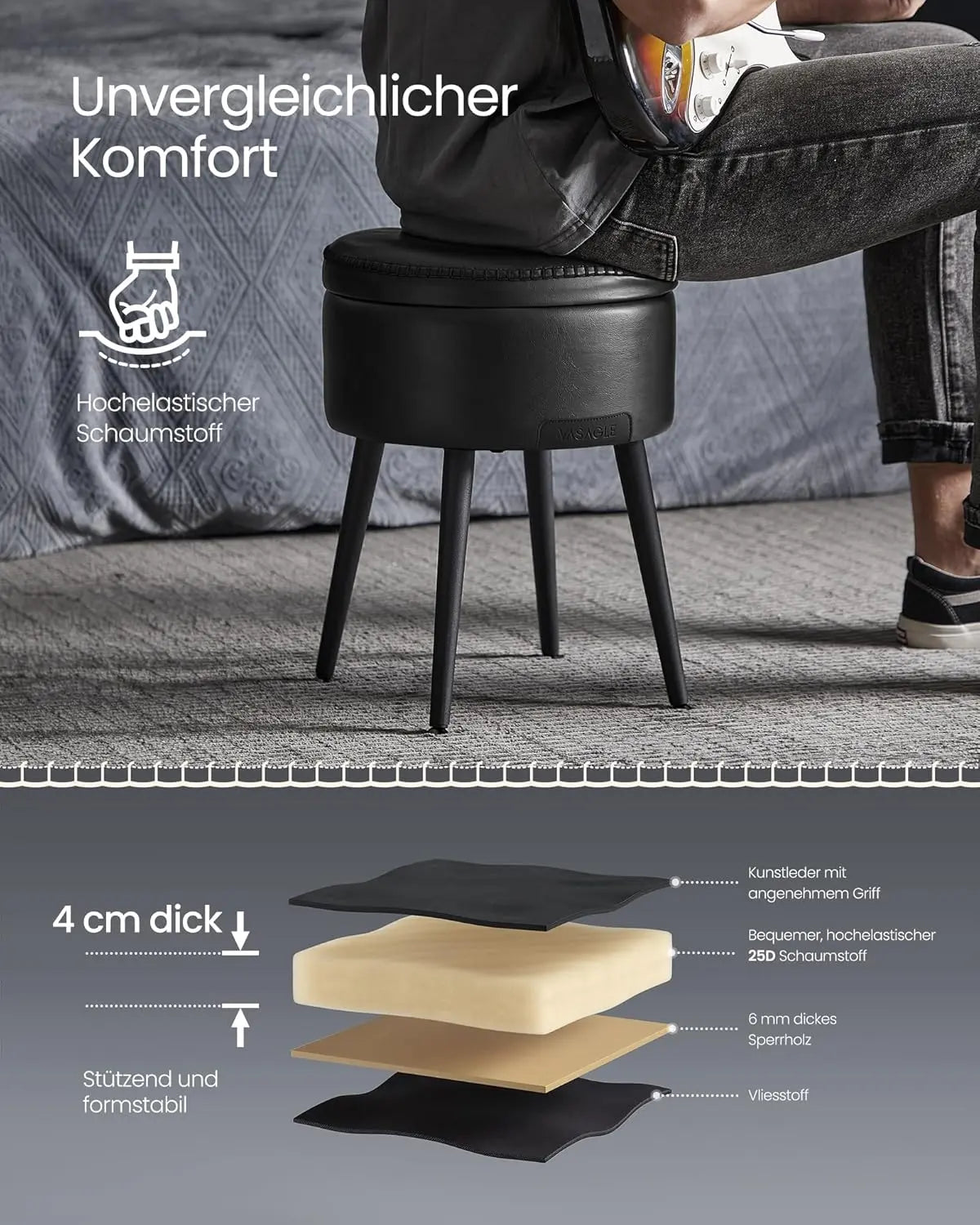 Sitzhocker mit Stauraum, tintenschwarz von Songmics