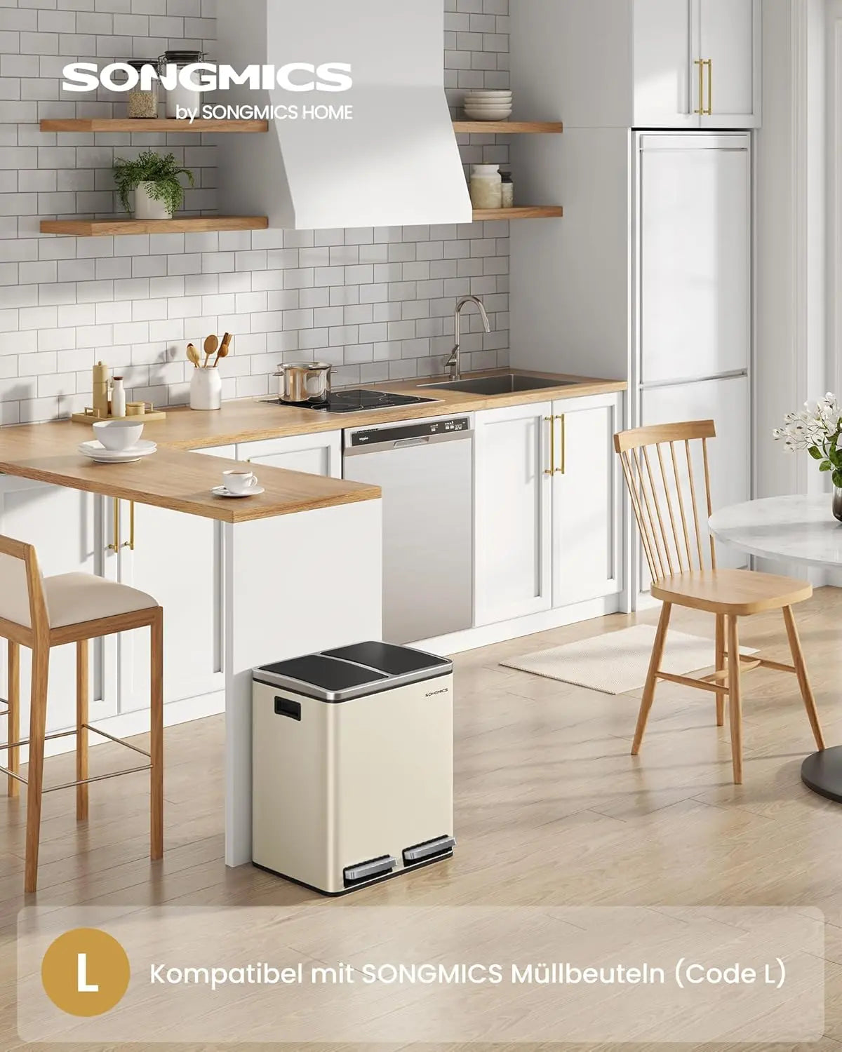 Treteimer 2x15L Softclose sandbeige-tintenschwarz von Songmics