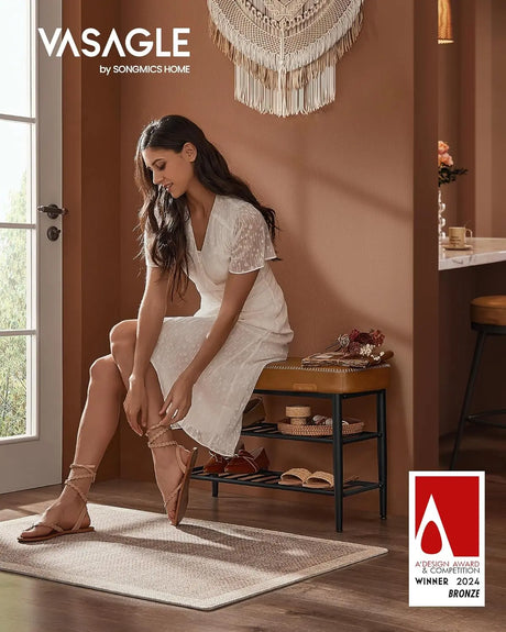 Schuhbank Mid-Century-Modern Kunstleder Karamellbraun von Songmics