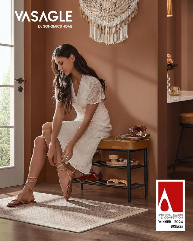 Schuhbank Mid-Century-Modern Kunstleder Karamellbraun von Songmics