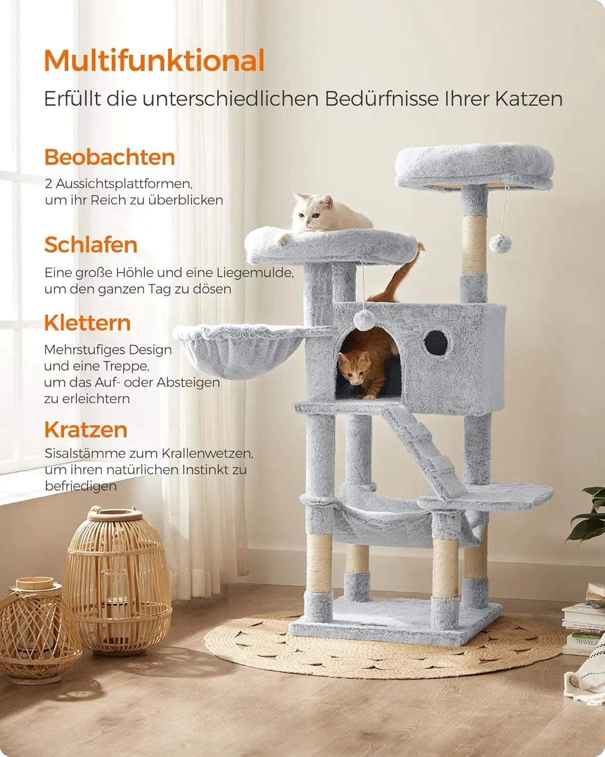 Kratzbaum gross weicher Bezug Ombré-Grau von guteszeug.ch