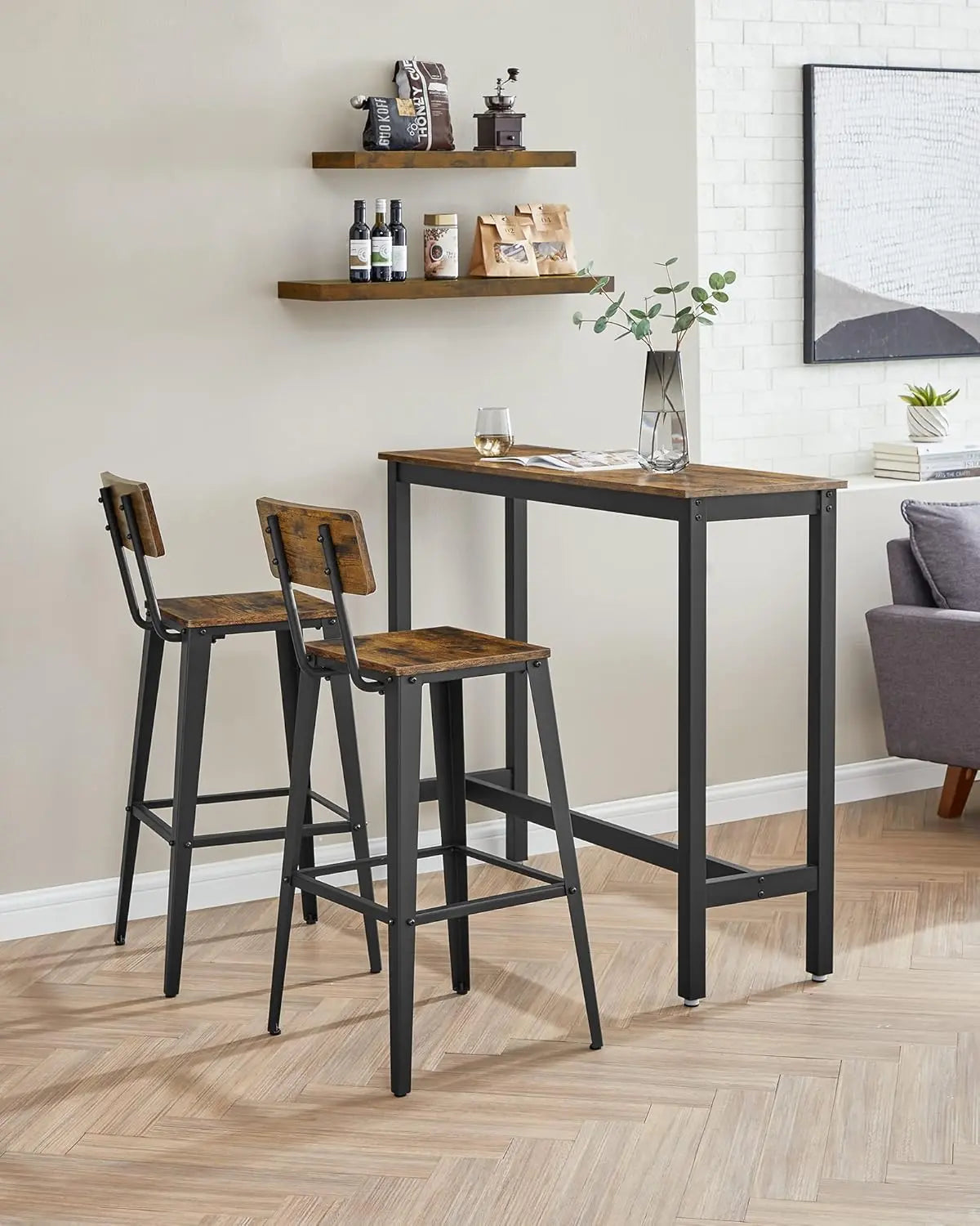 Barhocker Set mit Rückenlehne vintagebraun von Songmics