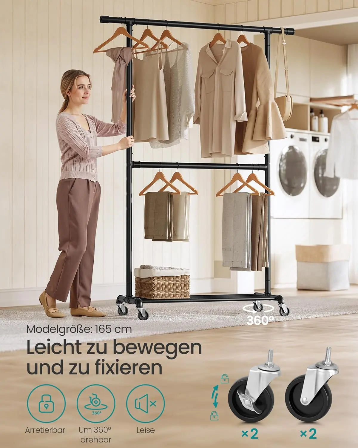 Kleiderständer Metall Industriedesign Rollen Schwarz von Songmics