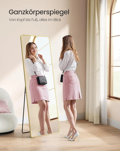 Standspiegel 160x50cm Aluminium Blassgold von Songmics