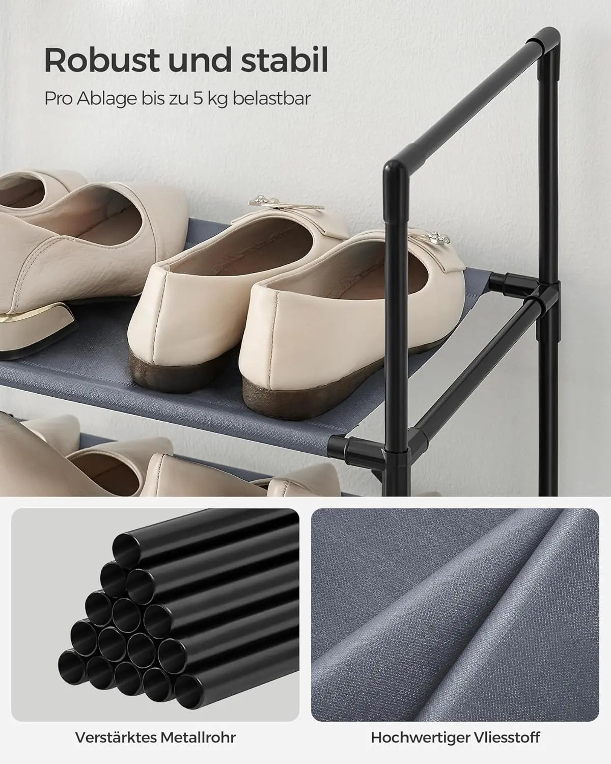 Schuhregal 10 Ebenen 45 cm breit grau Metall von Songmics