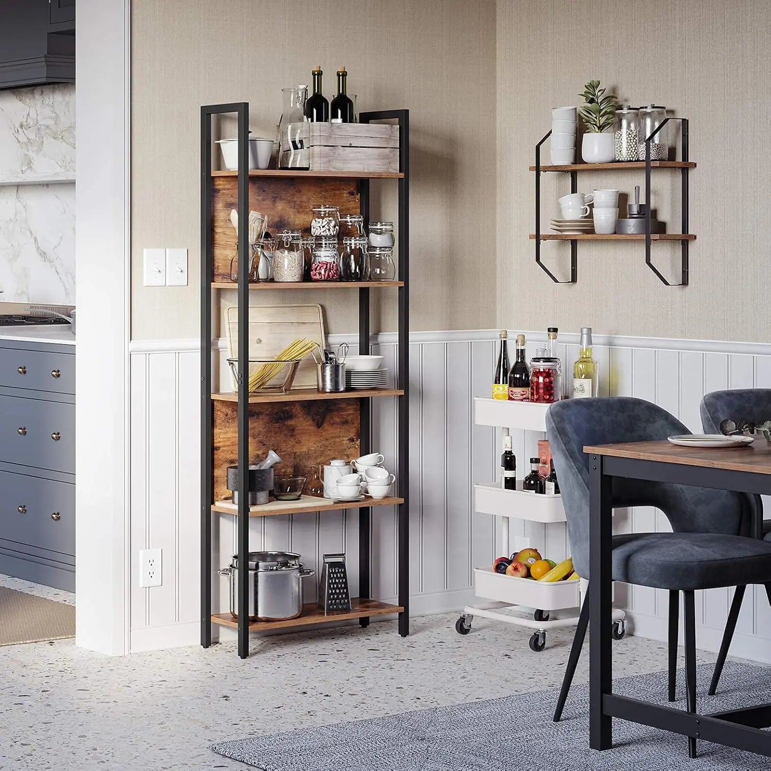 Bücherregal Industrie-Design mit Stahlgestell Vintagebraun von Songmics