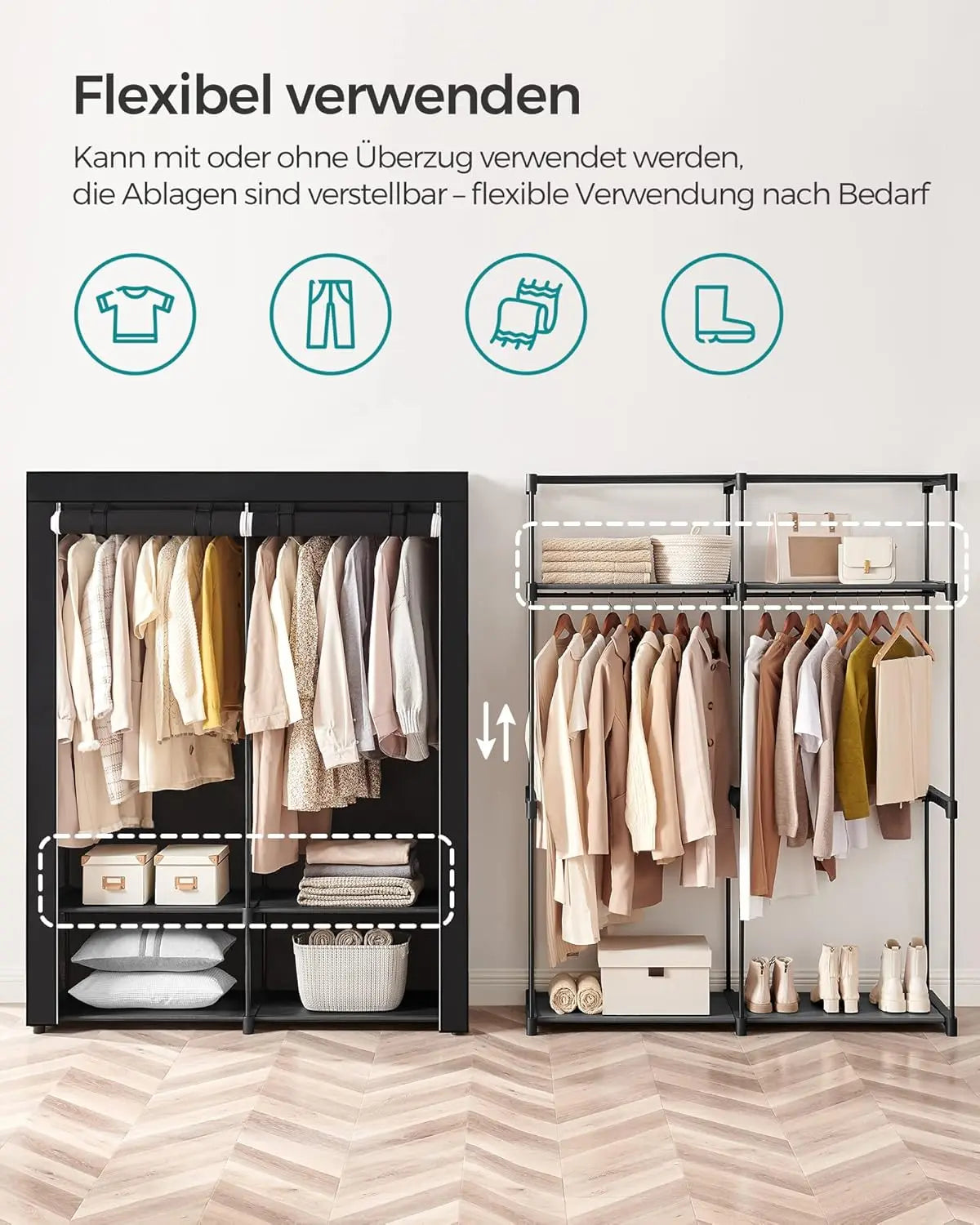 Aufbewahrungsschrank faltbar mit Aufhängestange Schwarz von Songmics