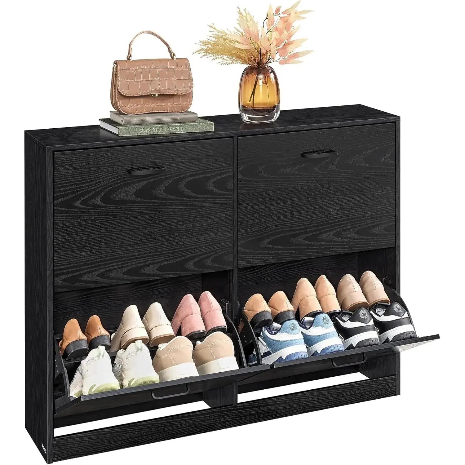 Schuhschrank Klappen Verstellbar Flur Ebenholzschwarz von Songmics