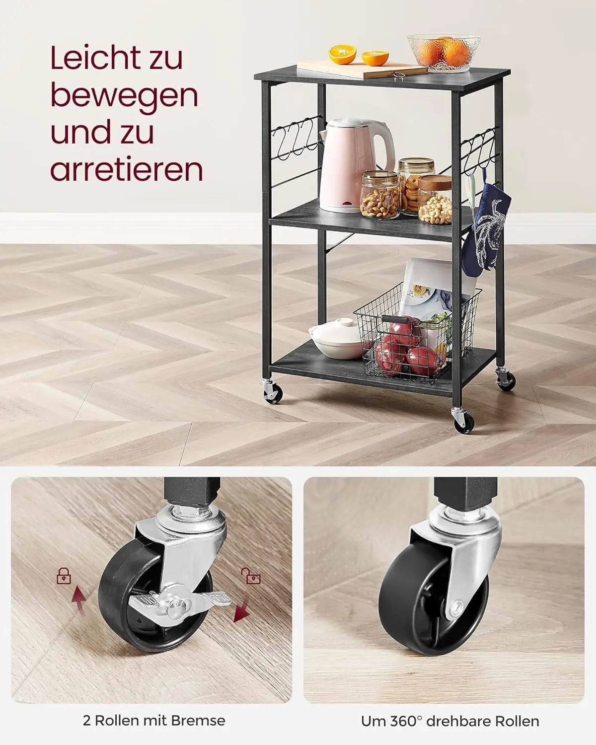Küchenregal auf Rollen mit Haken Anthrazitgrau von Songmics