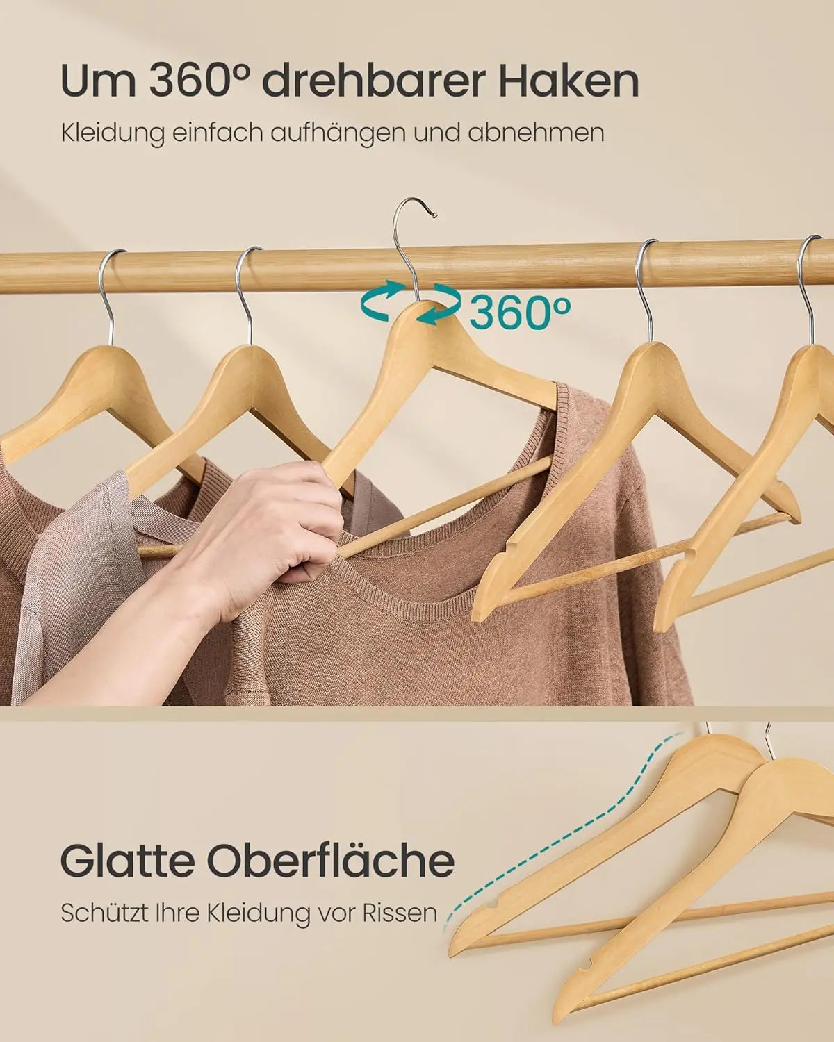 Holzkleiderbügel 30er Set naturfarben Birkenholz von Songmics