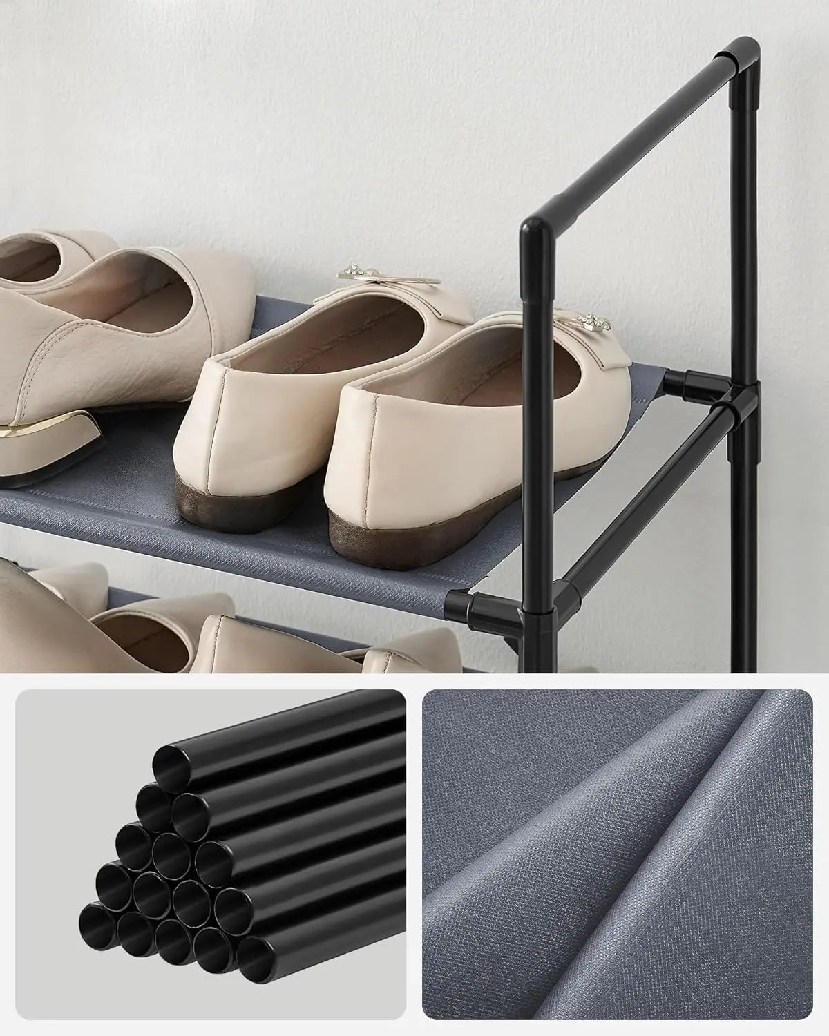 Schuhregal 10 Ebenen 33 cm breit grau Metall von Songmics