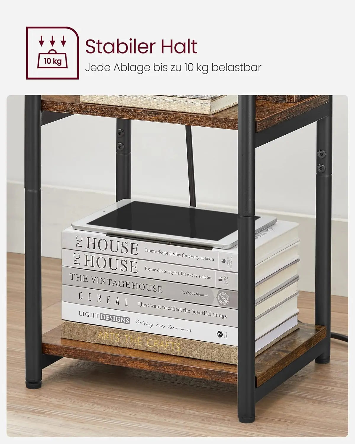 Beistelltisch mit Steckdose Vintagebraun-Schwarz von Songmics