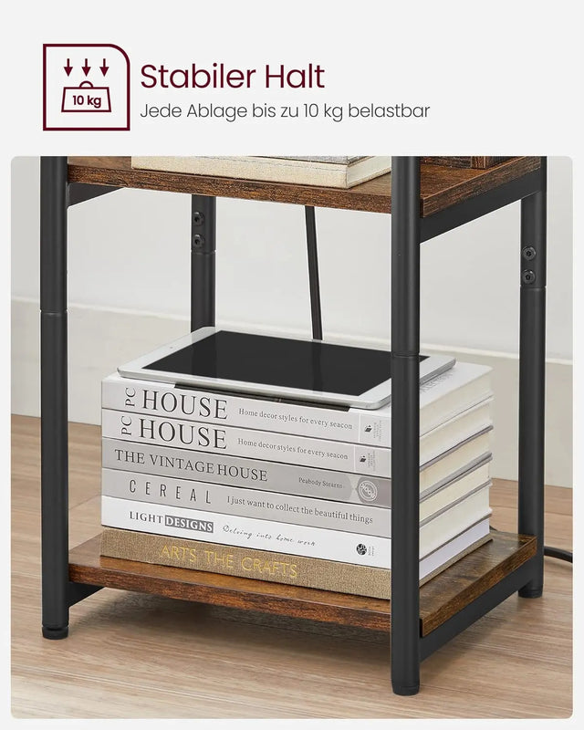 Beistelltisch mit Steckdose Vintagebraun-Schwarz von Songmics