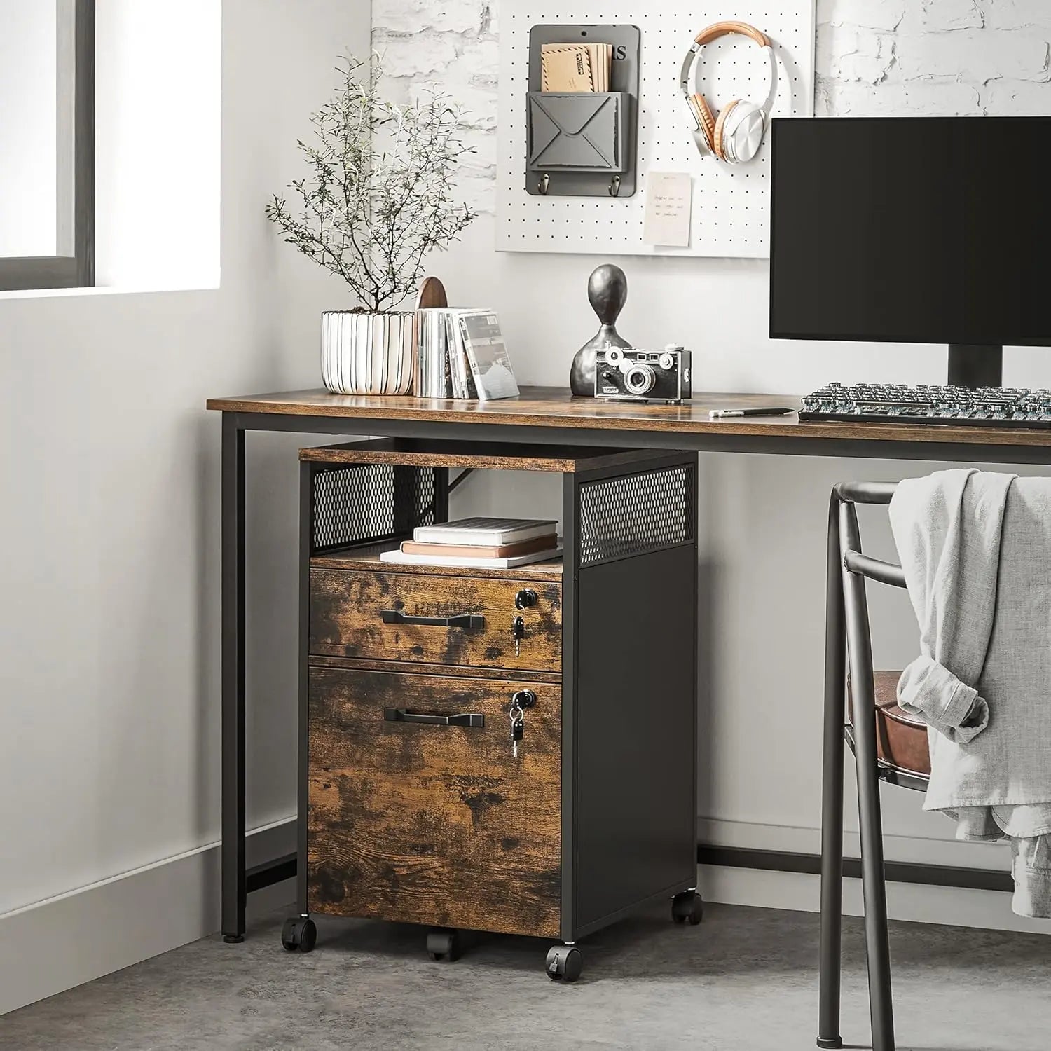 Rollcontainer Büroschrank mit Schubladen Vintagebraun von Songmics