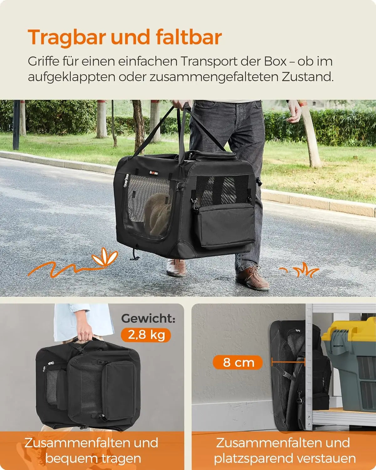 Hundebox faltbar Transportbox atmungsaktiv Metallrahmen schwarz von Songmics