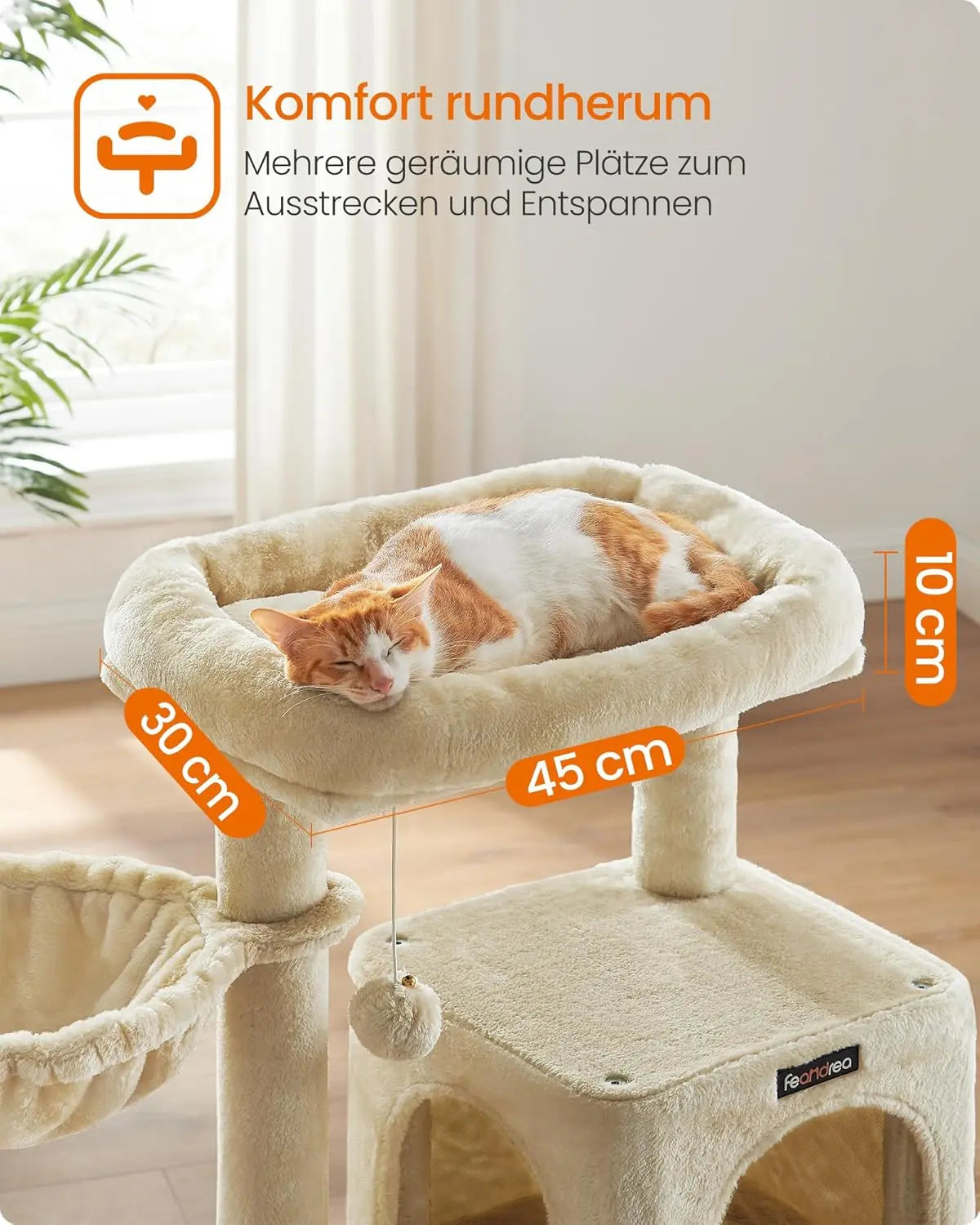 Kratzbaum grosse Plattform beige Plüsch von Songmics