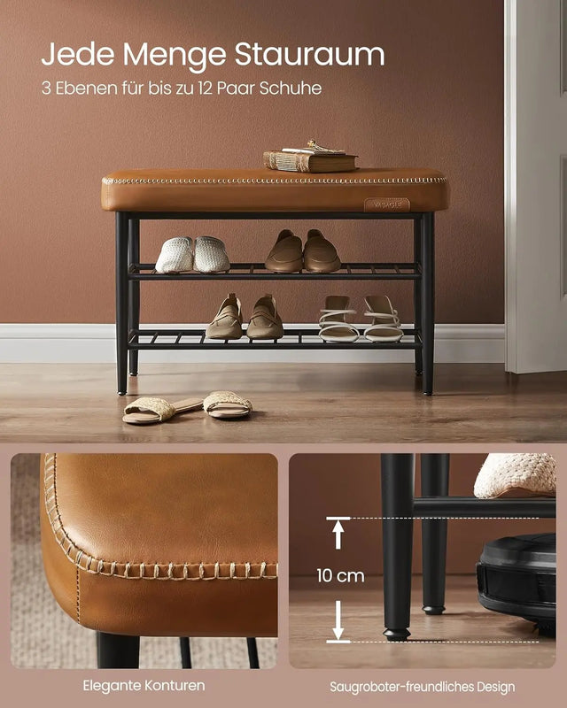 Schuhbank Mid-Century-Modern Kunstleder Karamellbraun von Songmics